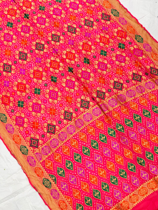 Handwoven Pure Georgette Bandhani Banarasi Saree - Meenakari Work