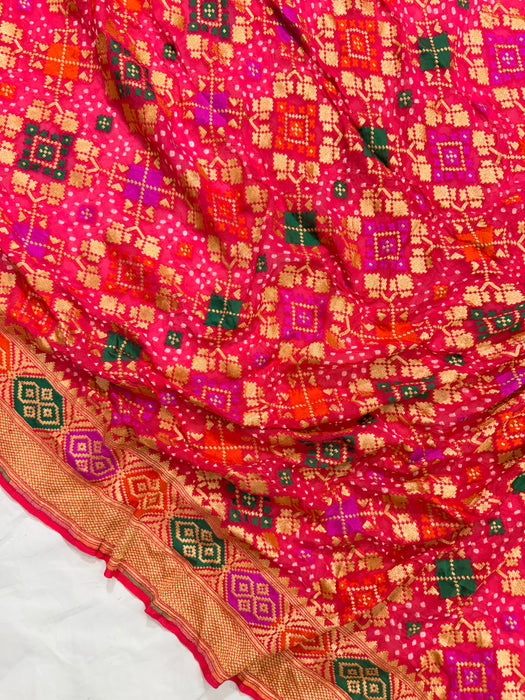 Handwoven Pure Georgette Bandhani Banarasi Saree - Meenakari Work