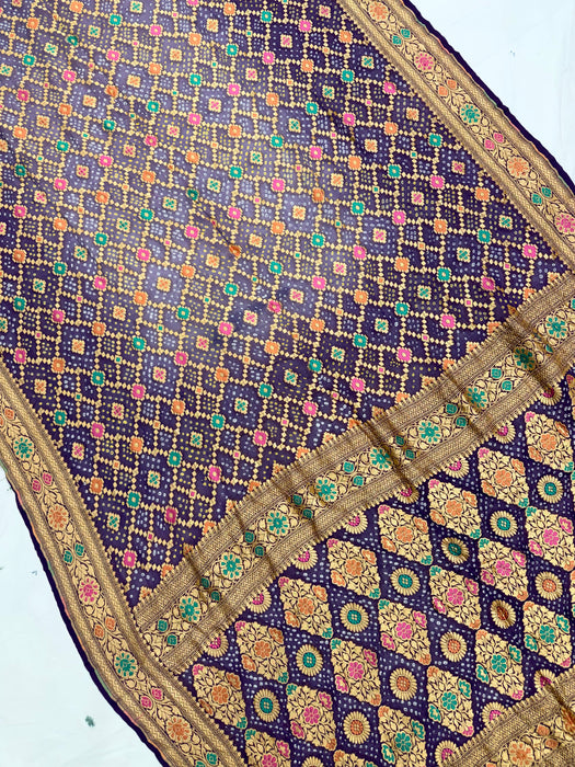 Handwoven Pure Georgette Bandhani Banarasi Saree - Meenakari Work