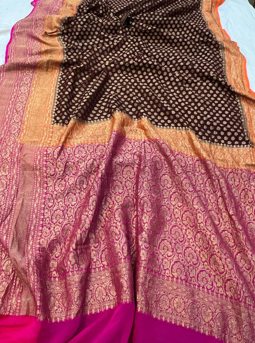 3D Khaddi Georgette Banarasi Handloom Saree - Antique Zari
