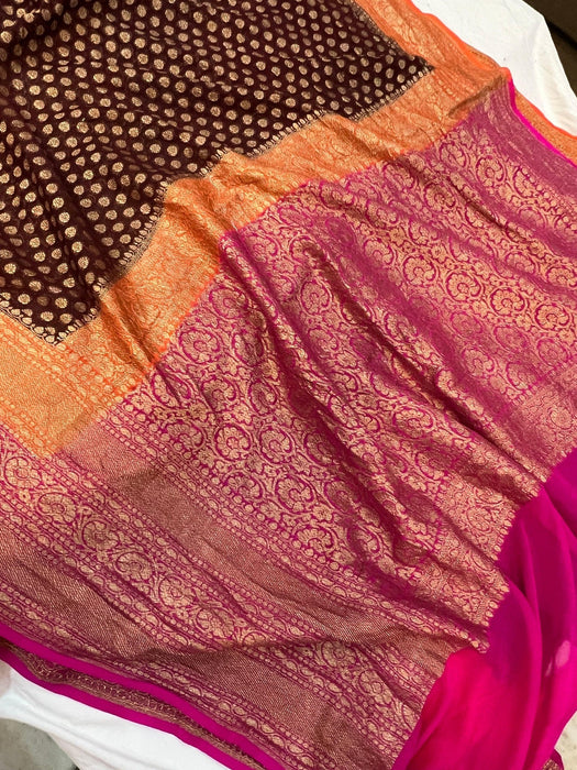 3D Khaddi Georgette Banarasi Handloom Saree - Antique Zari