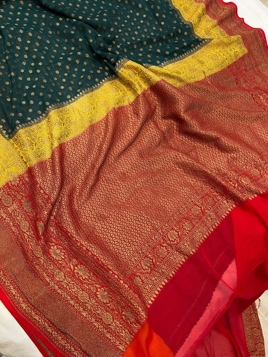 3D Khaddi Georgette Banarasi Handloom Saree - Antique Zari