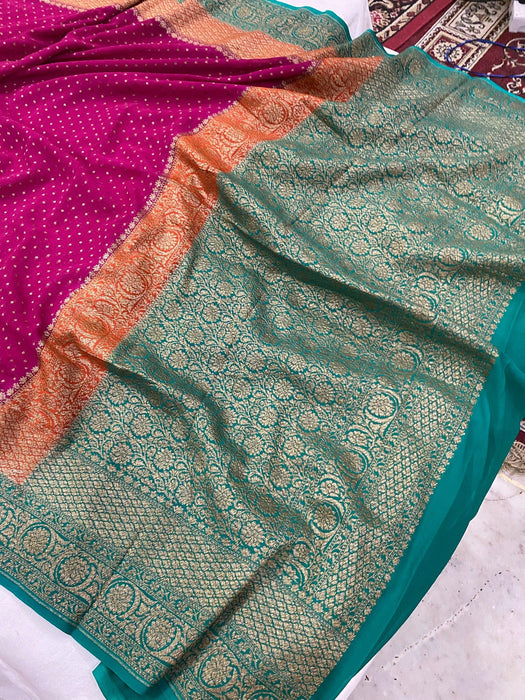 3D Khaddi Georgette Banarasi Handloom Saree - Antique Zari