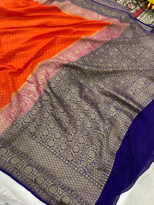 3D Khaddi Georgette Banarasi Handloom Saree - Antique Zari