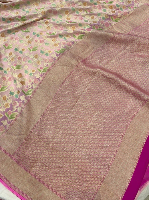 Khaddi Georgette Banarasi Handloom Saree - Handfilled Meenakari