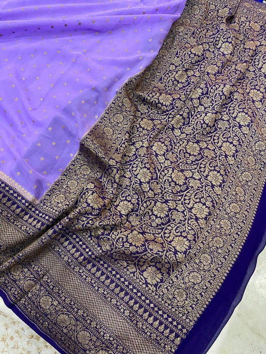 Khaddi Georgette Banarasi Handloom Saree - Antique Zari