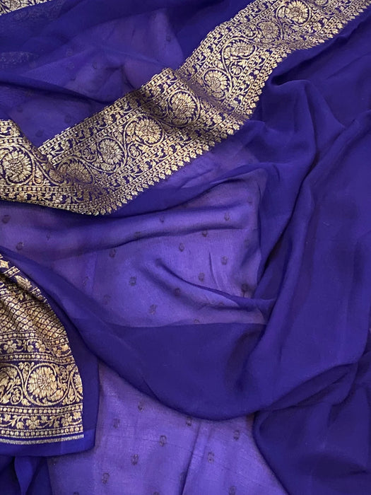 Khaddi Georgette Banarasi Handloom Saree - Antique Zari