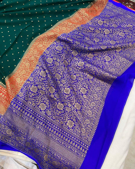 3D Khaddi Georgette Banarasi Handloom Saree - Antique Zari