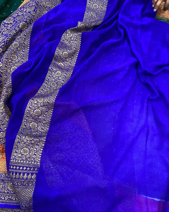 3D Khaddi Georgette Banarasi Handloom Saree - Antique Zari