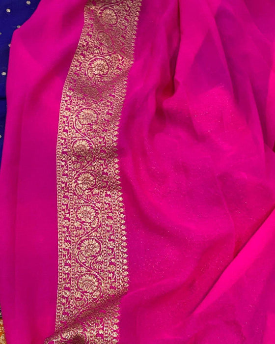 3D Khaddi Georgette Banarasi Handloom Saree - Antique Zari