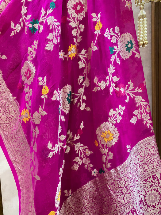 Rani Pure Chiffon Banarasi Handloom Dupatta - Water Zari