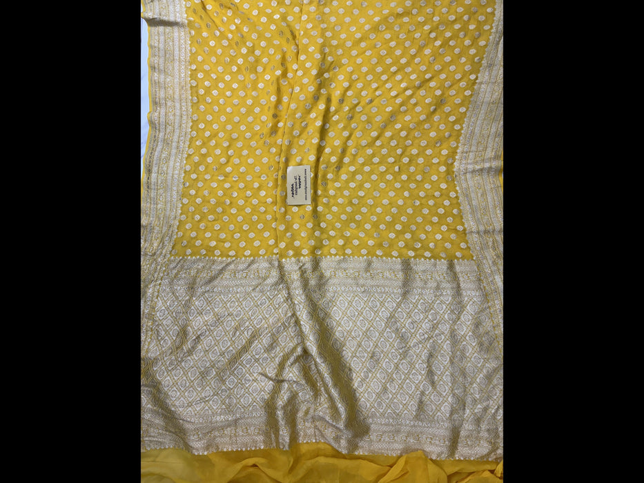 Dirty Yellow Pure Khaddi Georgette Banarasi Saree - Water zari