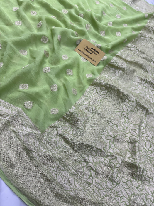 Pista Pure Khaddi Georgette Banarasi Saree - Water zari