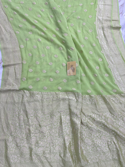Pista Pure Khaddi Georgette Banarasi Saree - Water zari