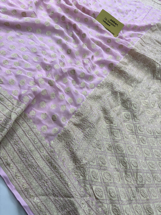 Pink Pure Khaddi Georgette Banarasi Saree - Water zari