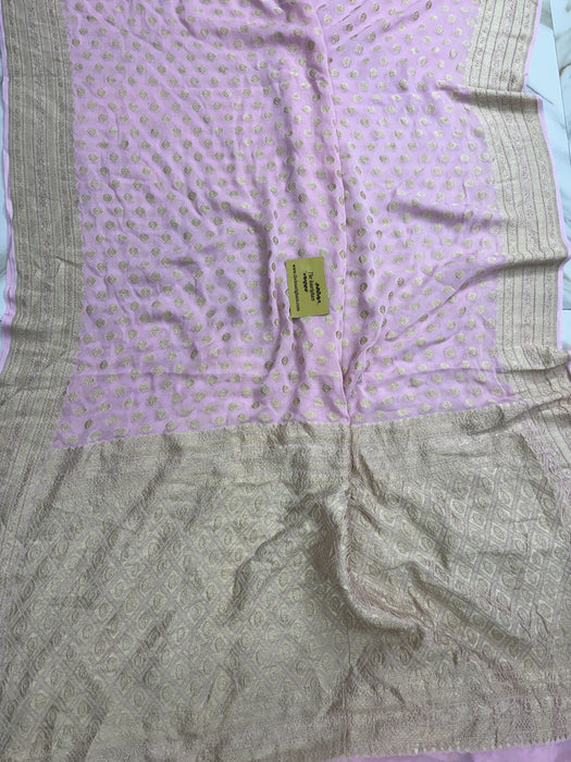 Pink Pure Khaddi Georgette Banarasi Saree - Water zari