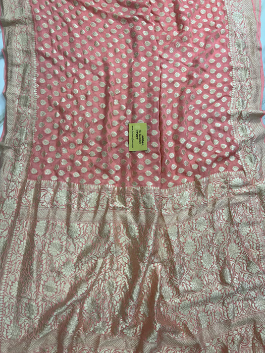 Soft Orange Pure Khaddi Georgette Banarasi Saree - Water zari