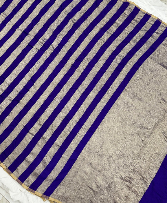 Blue Pure Banarasi Moonga Tissue Handloom Saree - Designer Work