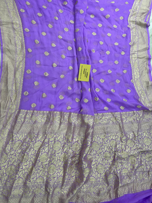 Dirty Lavender Pure Khaddi Georgette Banarasi Saree - Water zari