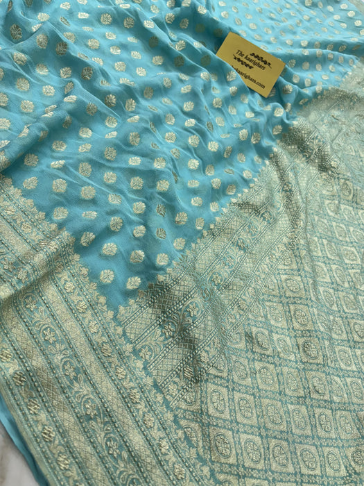 Glacier Pure Khaddi Georgette Banarasi Saree - Water zari
