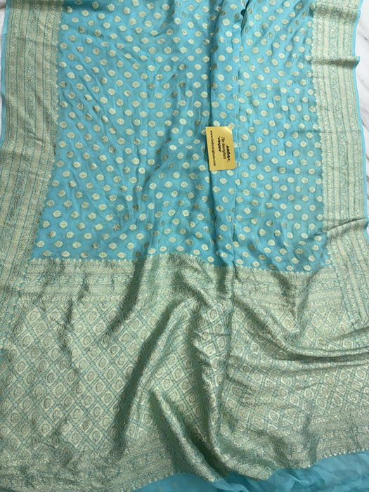Glacier Pure Khaddi Georgette Banarasi Saree - Water zari