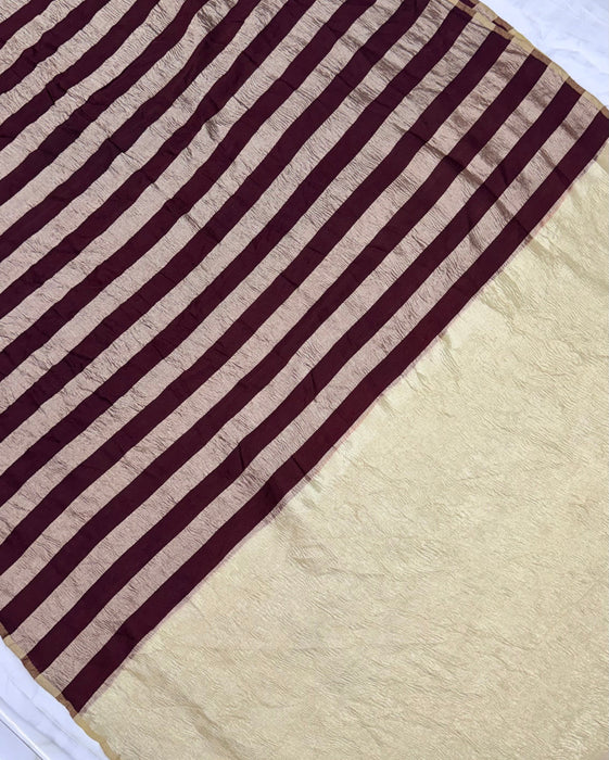 Brown Pure Banarasi Moonga Tissue Handloom Saree - Designer Work