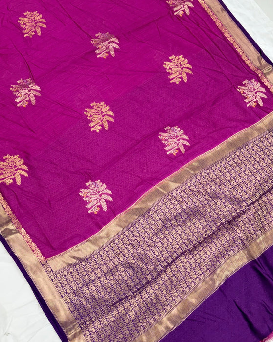 Rani and Purple Pure Moonga Banarasi Handloom Saree - Designer Saree