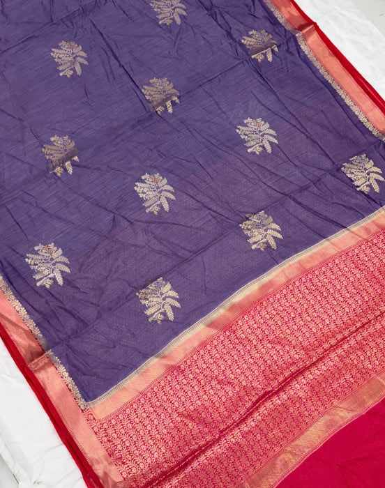 Midnight Gray Pure Moonga Banarasi Handloom Saree - Designer Saree
