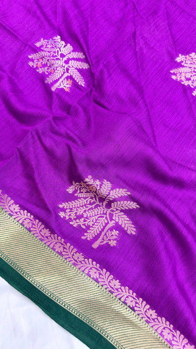 Purple and Green Pure Moonga Banarasi Handloom Saree - Designer Saree