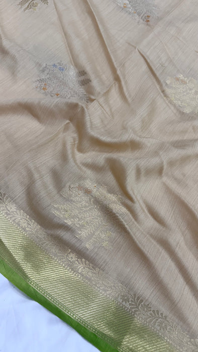 Beige Pure Moonga Banarasi Handloom Saree - Designer Saree