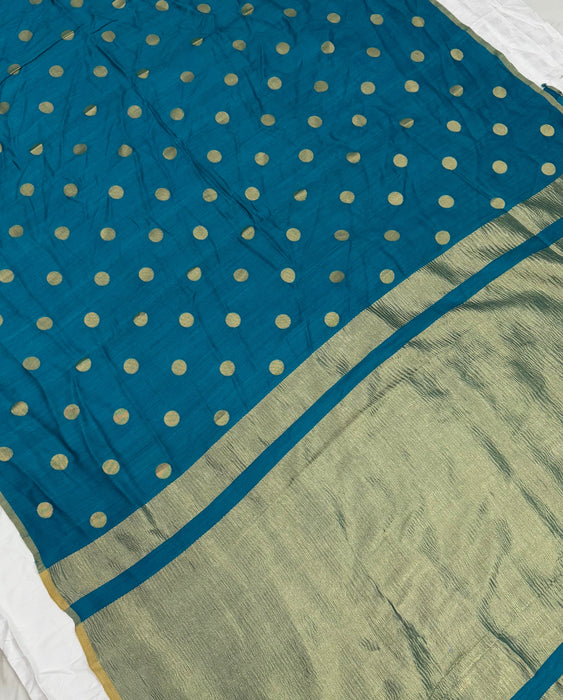German Blue Pure Moonga Banarasi Handloom Saree - Designer Saree
