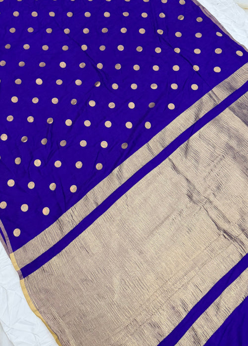 Royal Blue Pure Moonga Banarasi Handloom Saree - Designer Saree