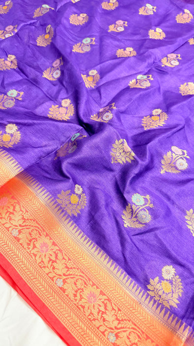 Purple Desi Tussar Banarasi Handloom Saree - Meenakari Motifs