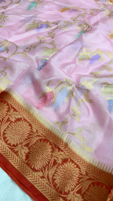 Pink Desi Tussar Banarasi Handloom Saree - Meenakari Jaal