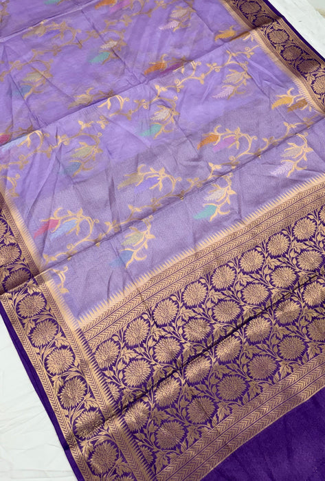 Light Purple Desi Tussar Banarasi Handloom Saree - Meenakari Jaal