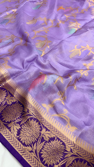 Light Purple Desi Tussar Banarasi Handloom Saree - Meenakari Jaal