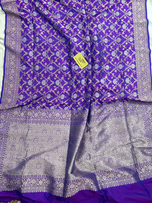 Dual Purple Pure Katan Banarasi Handloom Saree - Sona Roopa Jaal Work