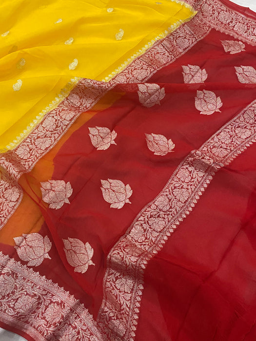 Yellow Pure Kadhwa Chiffon Georgette Banarasi Saree