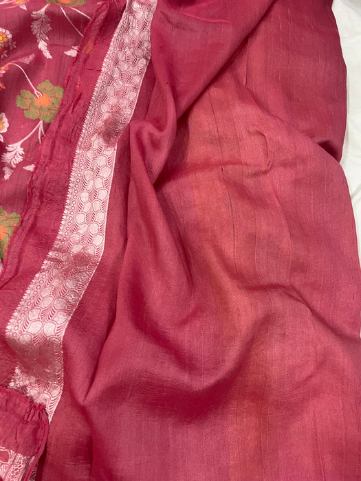 Onion Pink Tussar Georgette Banarasi Saree