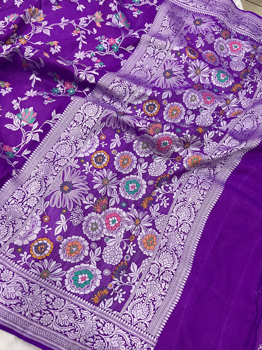 Purple Tussar Georgette Banarasi Saree