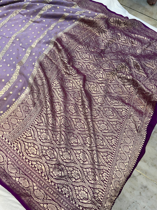Mauve Pure Khaddi Georgette Banarasi Saree - Water zari