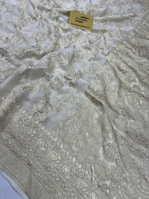 Olive Pure Khaddi Georgette Banarasi Saree -  Water Zari