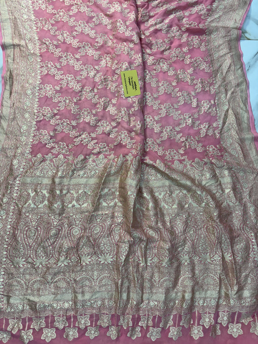 Pink Pure Khaddi Georgette Banarasi Saree -  Water Zari