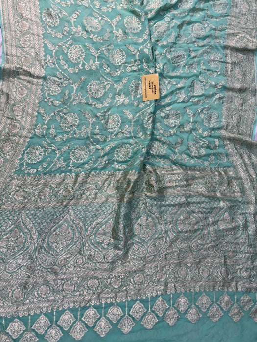 Glacier Pure Khaddi Georgette Banarasi Saree -  Water Zari