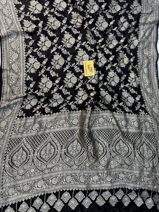 Black Pure Khaddi Georgette Banarasi Saree -  Water Zari