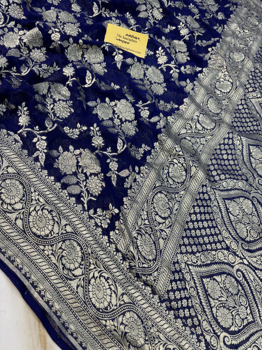 Midnight Pure Khaddi Georgette Banarasi Saree -  Water Zari