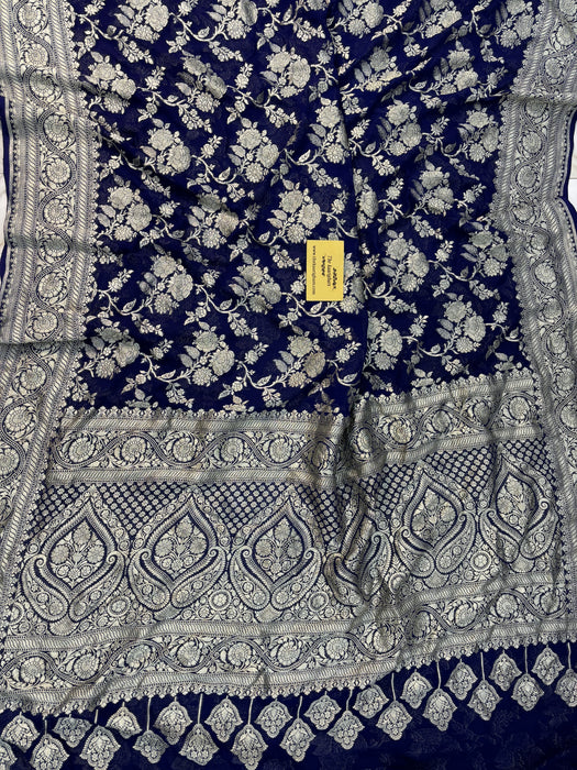 Midnight Pure Khaddi Georgette Banarasi Saree -  Water Zari