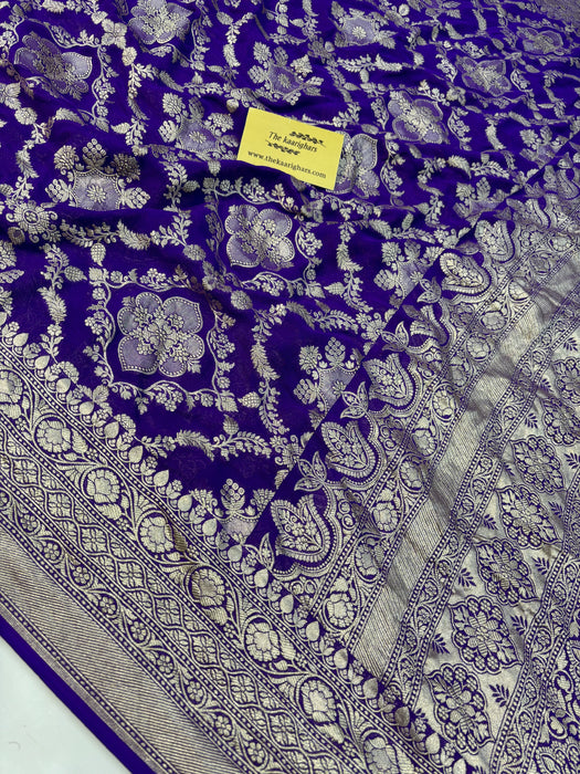 Purple Pure Khaddi Georgette Banarasi Saree -  Water Zari