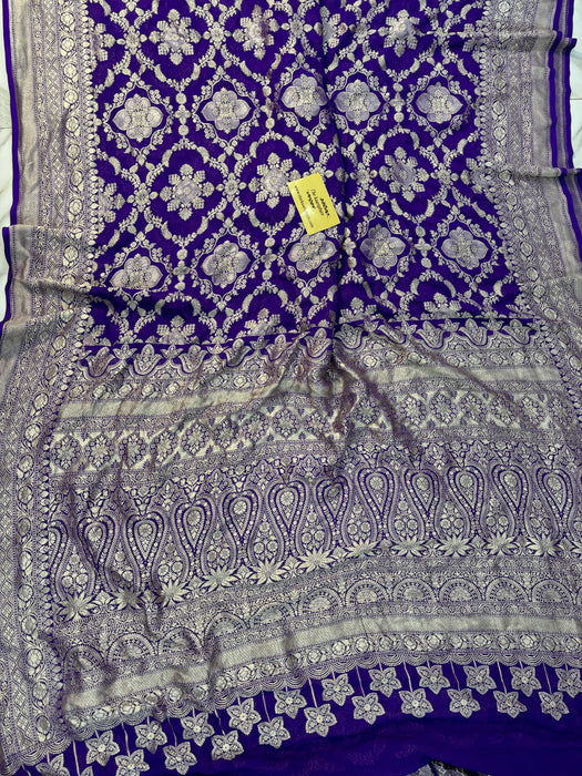Purple Pure Khaddi Georgette Banarasi Saree -  Water Zari
