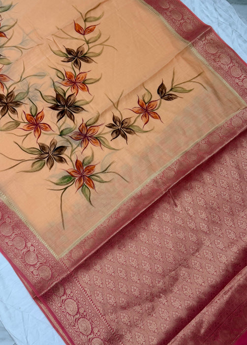 Pure Silk Banarasi Handloom Saree - Hand Painted